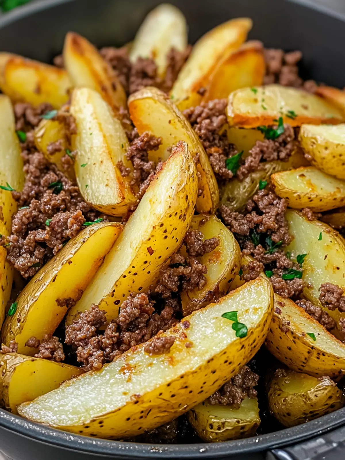 Crispy Potato Wedges Air Fryer with Savory Ground Beef Magic 3 potato wedges air fryer with Ground Beef