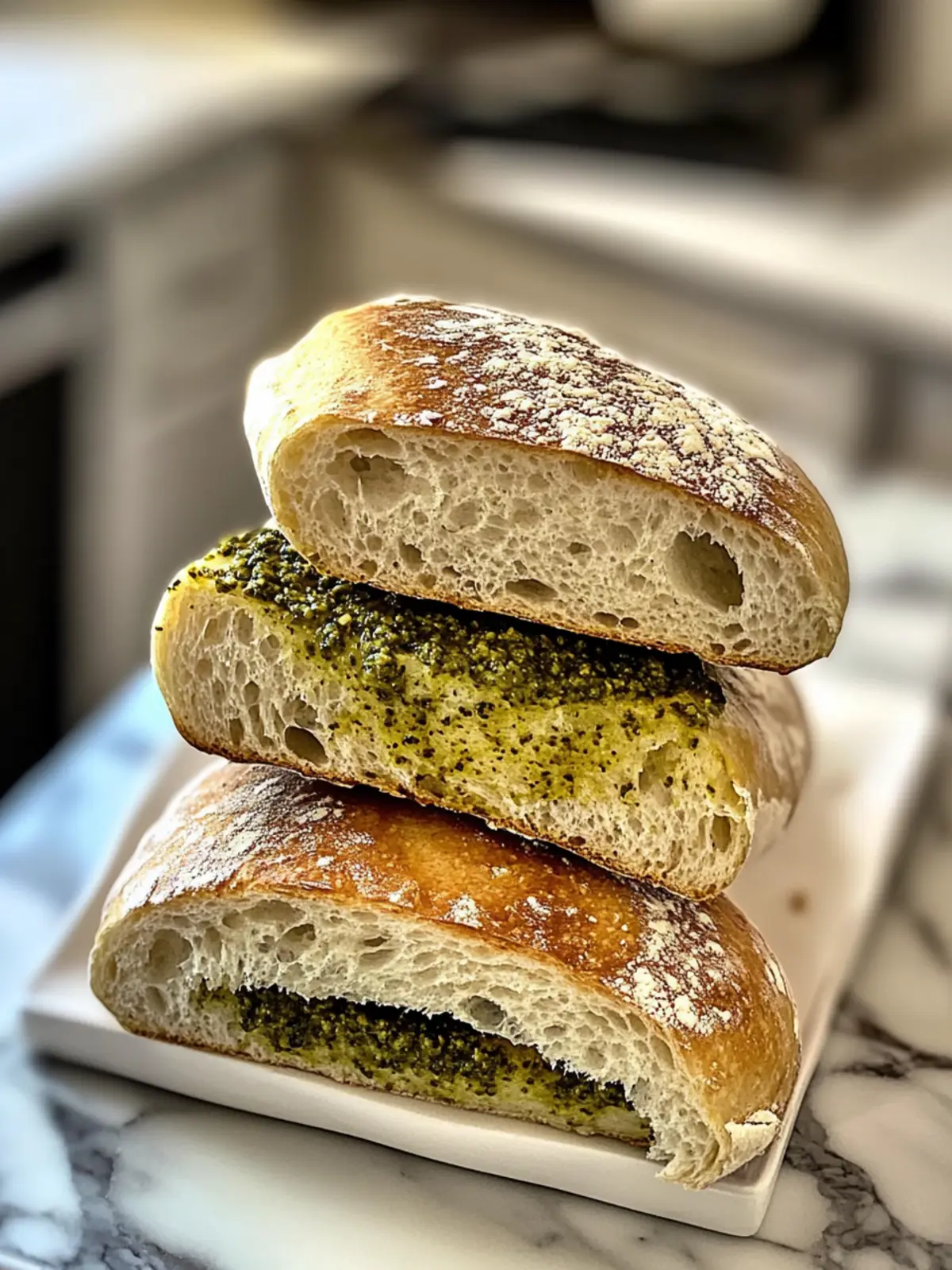 Pesto Drizzle on Sourdough Sandwich Bread: Irresistibly Fresh 2 sourdough sandwich bread with Pesto Drizzle