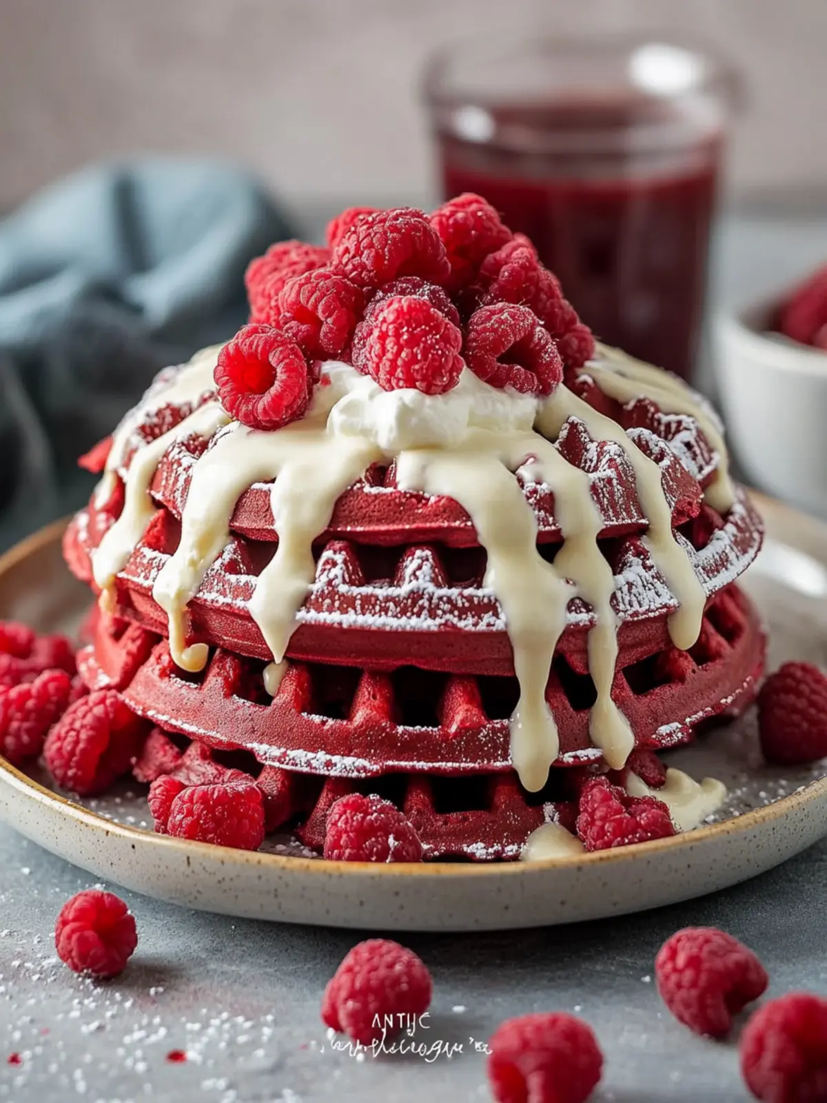 Indulge in Red Velvet Waffles with Cream Cheese Drizzle Today 3 Red Velvet Waffles with Cream Cheese Drizzle