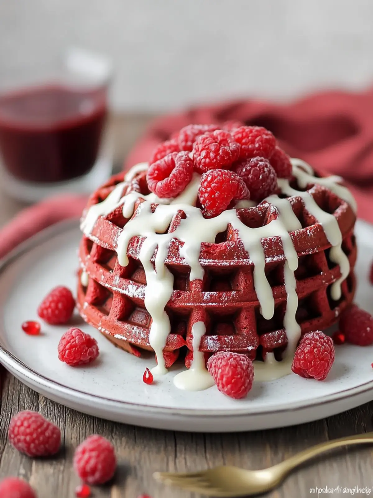Indulge in Red Velvet Waffles with Cream Cheese Drizzle Today 4 Red Velvet Waffles with Cream Cheese Drizzle