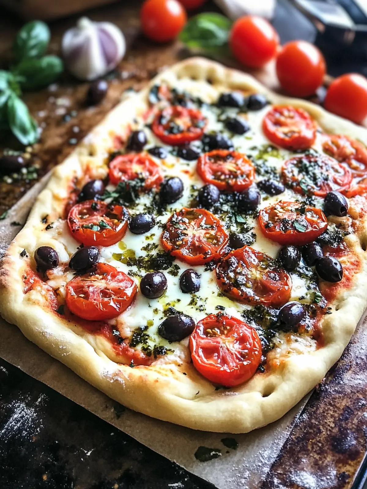 Tomato Olive Flatbread: A Fresh Twist on Dinner Tonight 3 Tomato Olive Flatbread