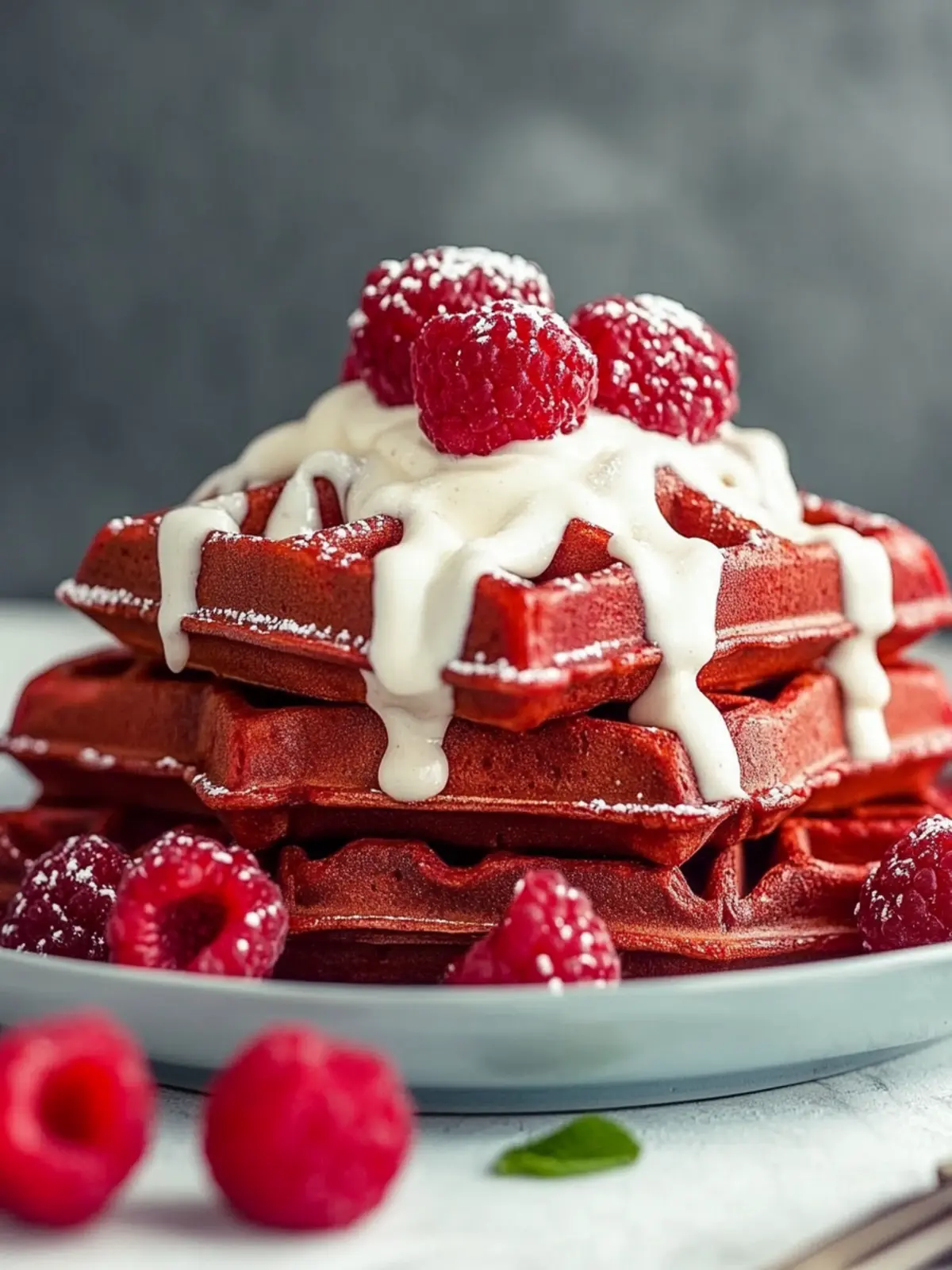 Indulge in Red Velvet Waffles with Cream Cheese Drizzle Today 2 Red Velvet Waffles with Cream Cheese Drizzle