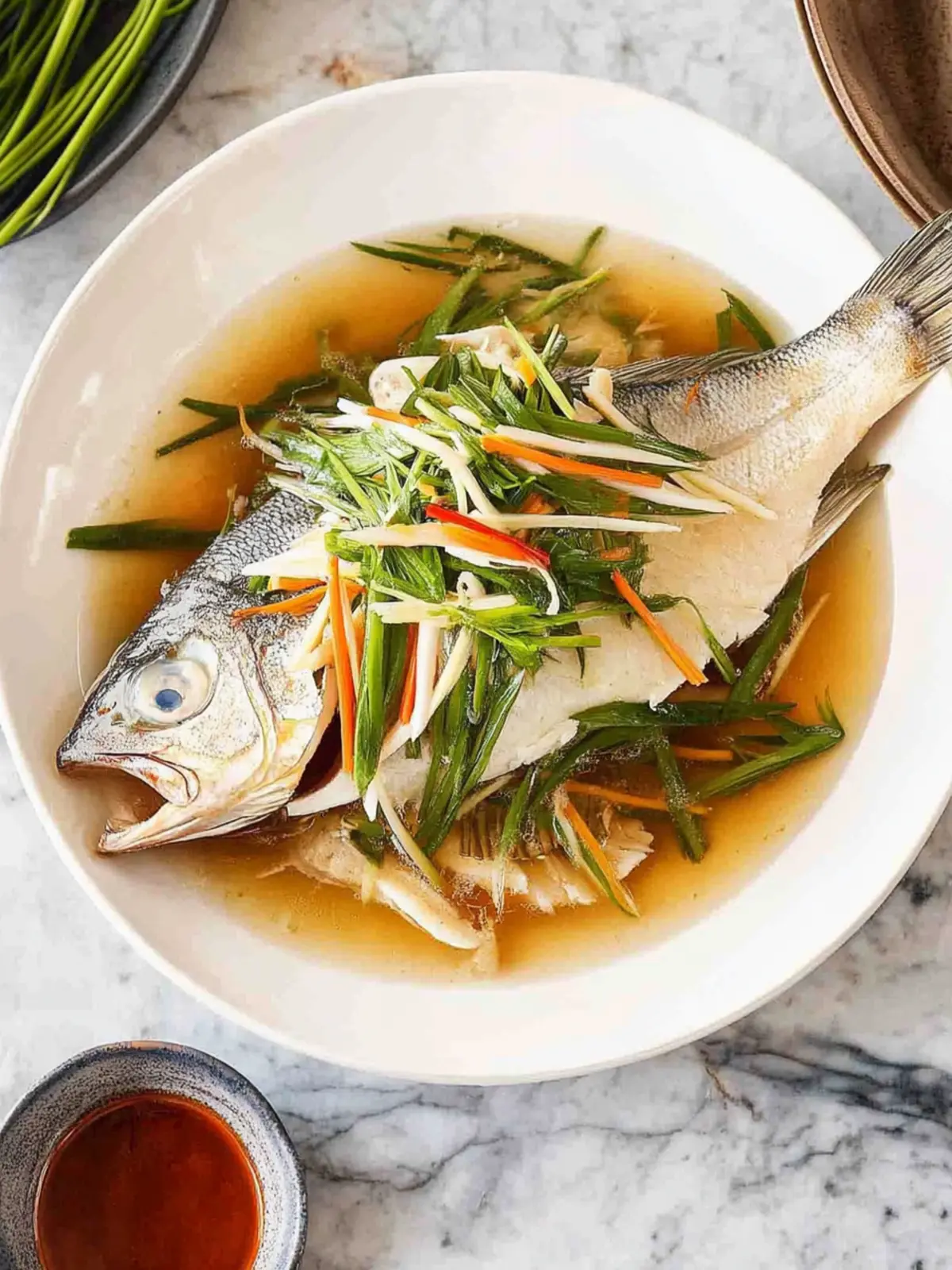 Delicious Chinese Steamed Fish with Ginger Shallot Sauce at Home 2 Chinese Steamed Fish with Ginger Shallot Sauce