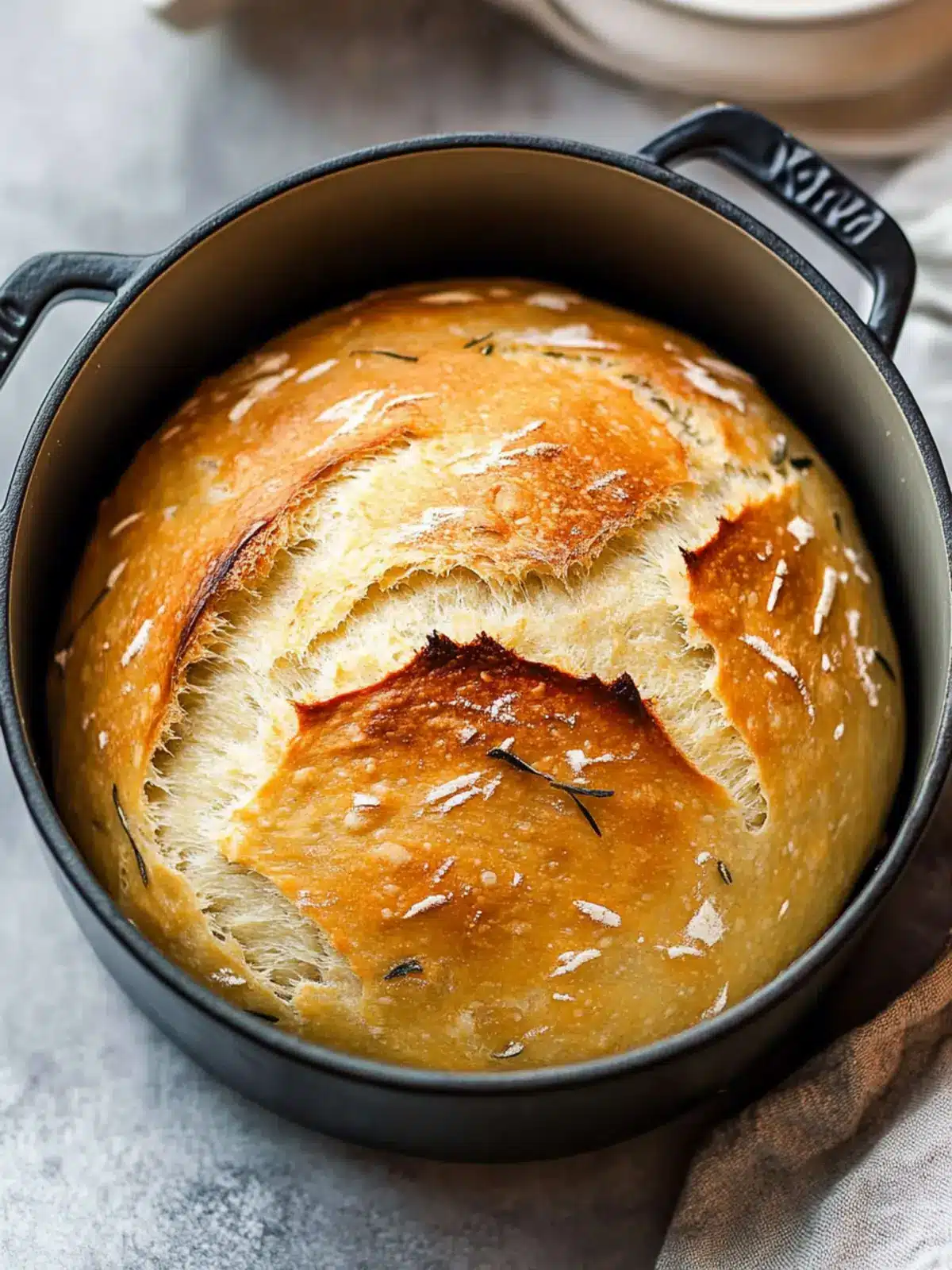 No Knead Dutch Oven Bread with Savory Rosemary Punch 5 No Knead Dutch Oven Bread