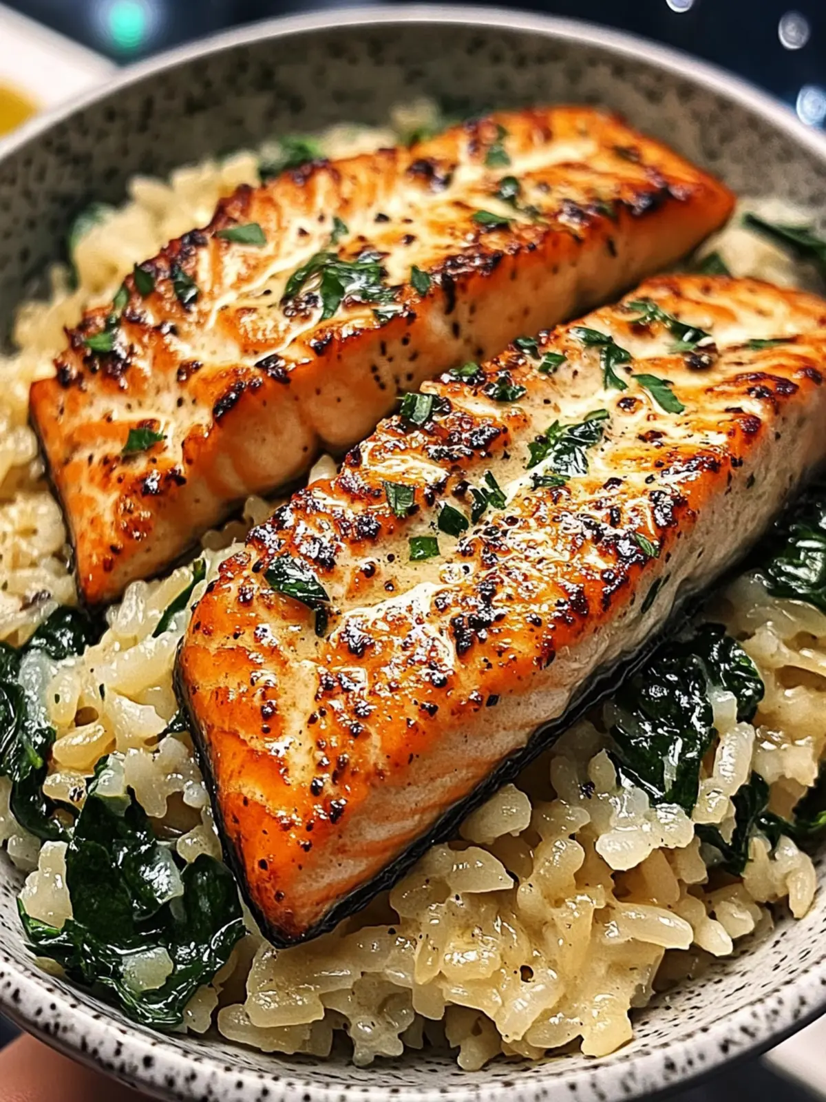 Buttered Salmon Strips with Spinach Rice Pilaf for a Fresh Twist 3 Buttered Salmon Strips with Spinach Rice Pilaf