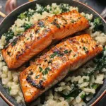 Buttered Salmon Strips with Spinach Rice Pilaf for a Fresh Twist 8 Buttered Salmon Strips with Spinach Rice Pilaf