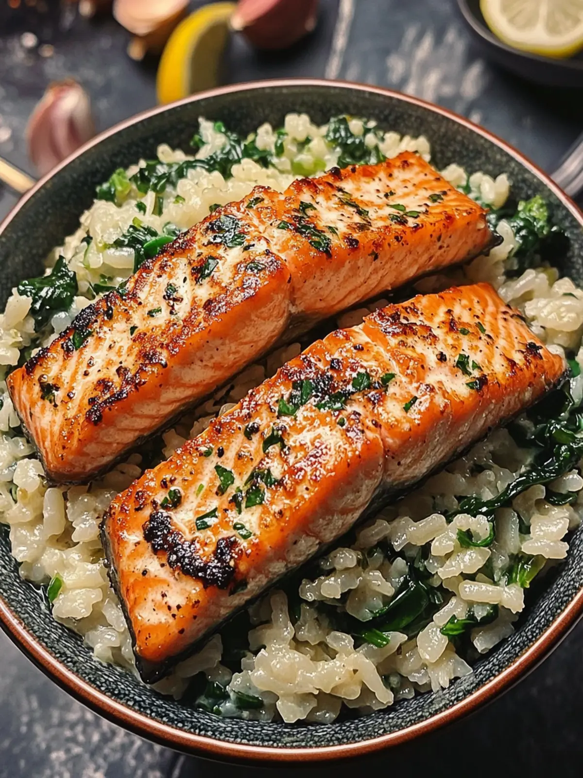 Buttered Salmon Strips with Spinach Rice Pilaf for a Fresh Twist 5 Buttered Salmon Strips with Spinach Rice Pilaf
