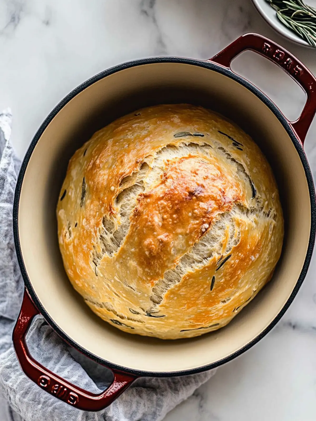 No Knead Dutch Oven Bread with Savory Rosemary Punch 2 No Knead Dutch Oven Bread
