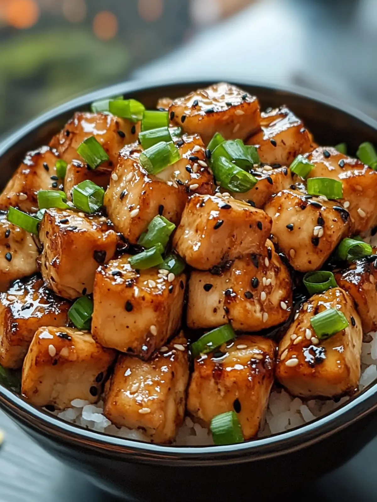 Sticky Teriyaki Chicken Cubes with Scallion Glaze Delight 3 Sticky Teriyaki Chicken Cubes with Scallion Glaze