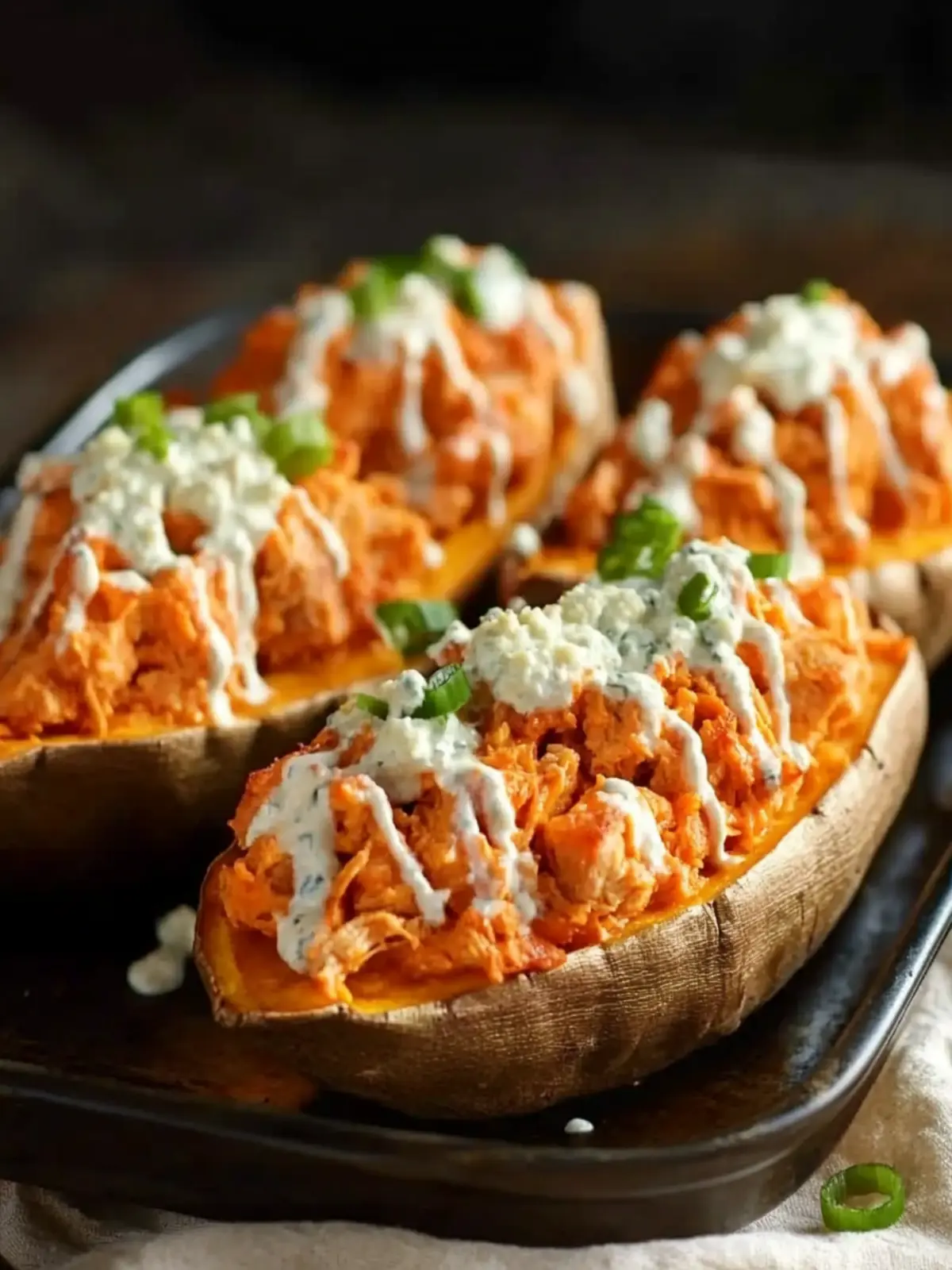 Buffalo Chicken Stuffed Sweet Potato Boats for Taco Night Fun 2 Buffalo Chicken Stuffed Sweet Potato Boats