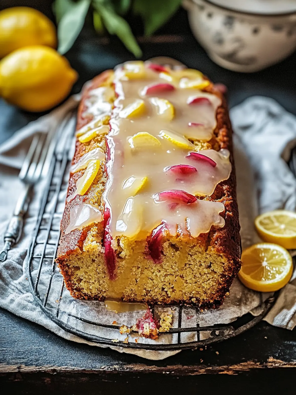 Deliciously Tangy Lemon Rhubarb Loaf with Glaze Delight 2 Lemon Rhubarb Loaf with Glaze