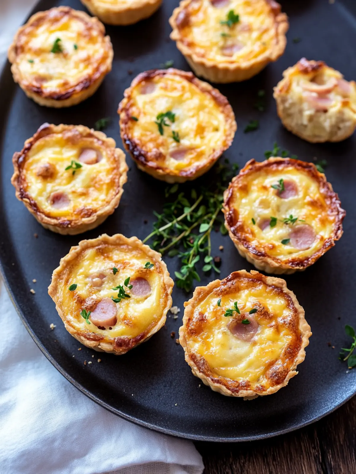 Delicious Mini Ham & Cheese Quiche with Caramelized Onions 3 Mini Ham & Cheese Quiche with Caramelized Onions