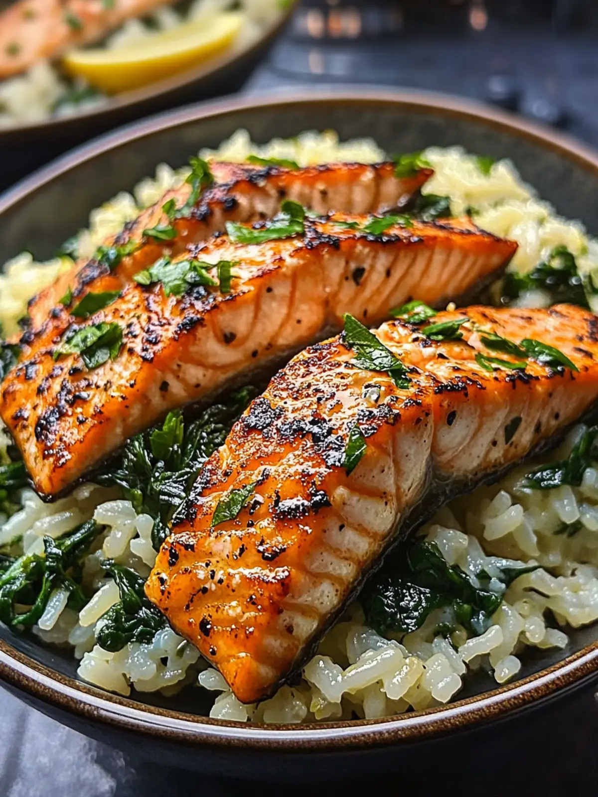 Buttered Salmon Strips with Spinach Rice Pilaf for a Fresh Twist 4 Buttered Salmon Strips with Spinach Rice Pilaf