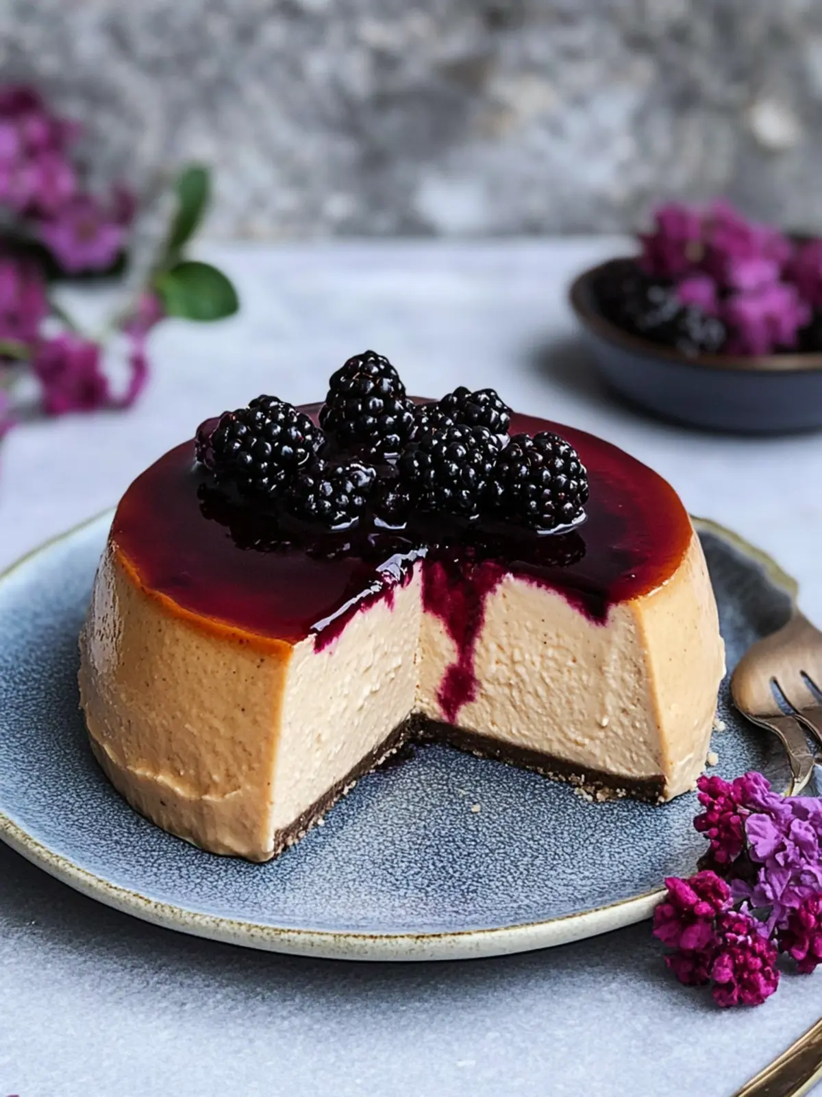 Luxurious London Fog Basque Cheesecake with Blackberry Bliss 5 London Fog Basque Cheesecake with Blackberry Sauce