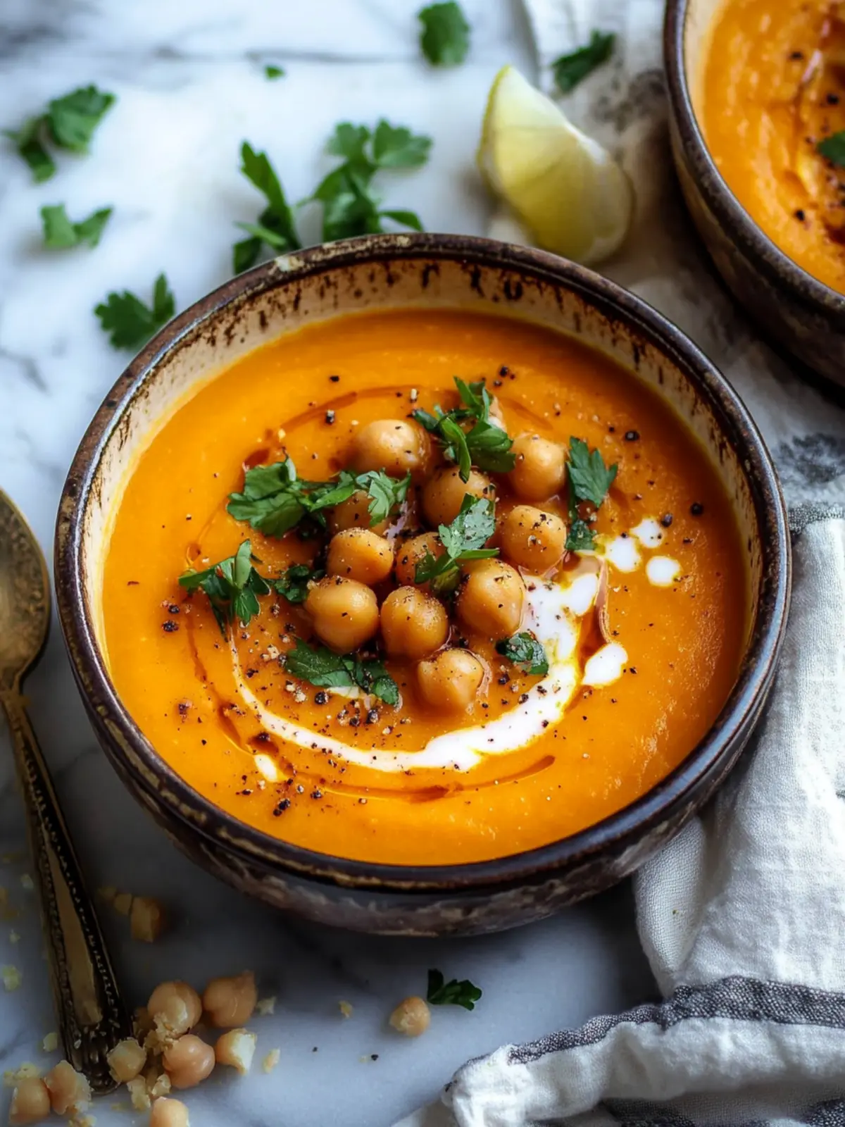 Savor this Moroccan Sweet Potato Soup with Chickpeas Delight 3 Moroccan Sweet Potato Soup with Chickpeas