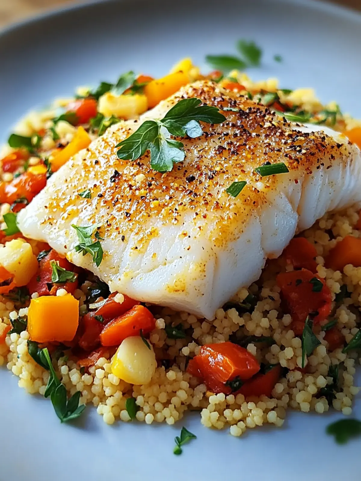 Delicious Wild Caught Cod with Moroccan Couscous Bliss 3 Wild Caught Cod with Moroccan Couscous