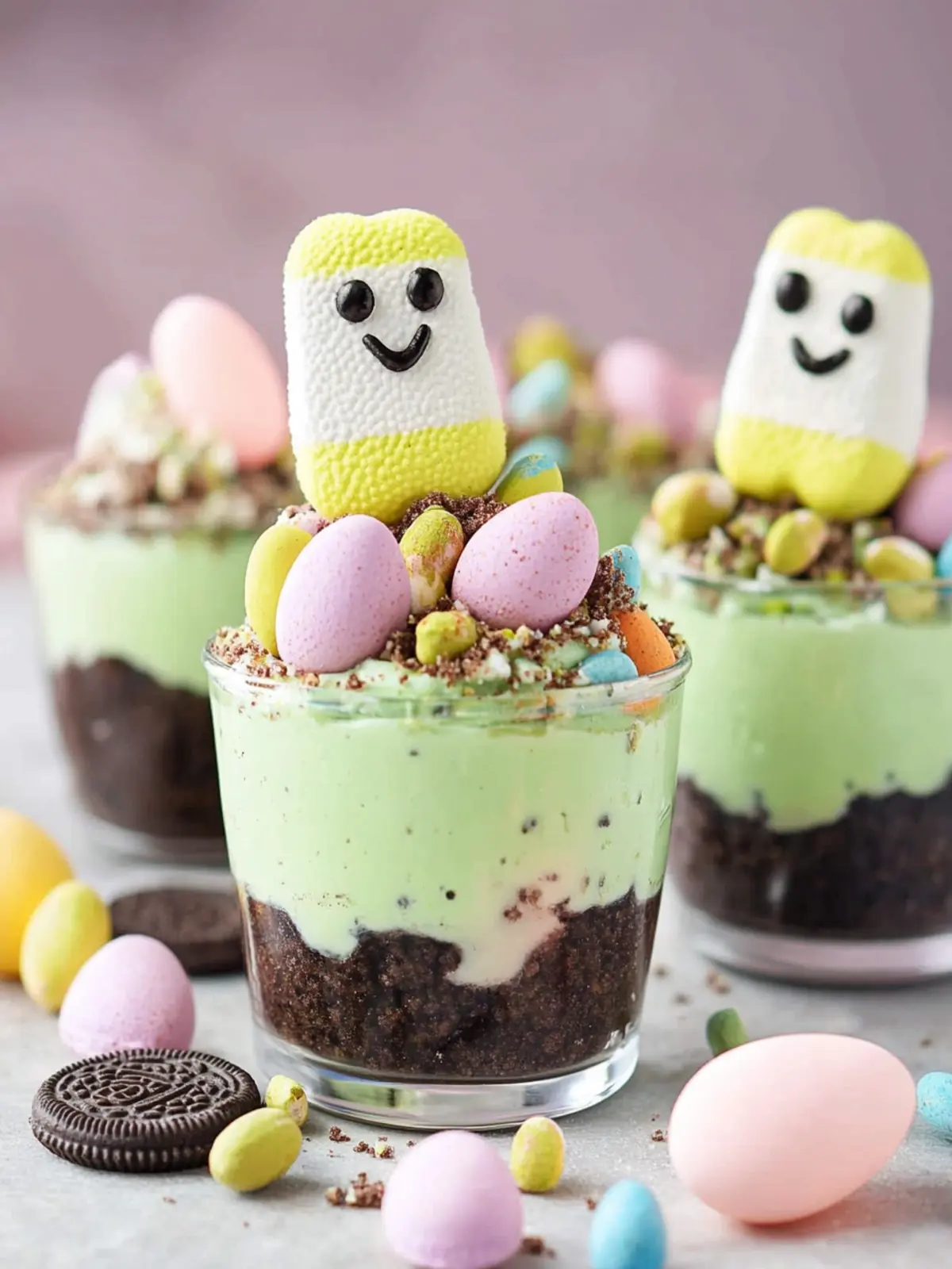 Easy Easter Pistachio Pudding Dirt Cups with Oreos and Peeps 5 Easy Easter Pistachio Pudding Dirt Cups With Oreos And Peeps