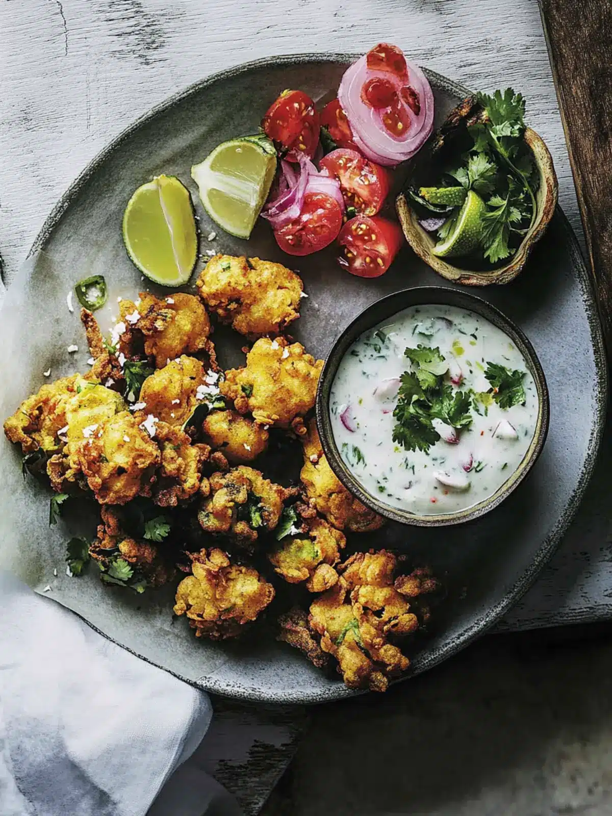 Irresistible Spiced Pakoras with Creamy Coconut Raita 3 Spiced Pakoras with Coconut Raita