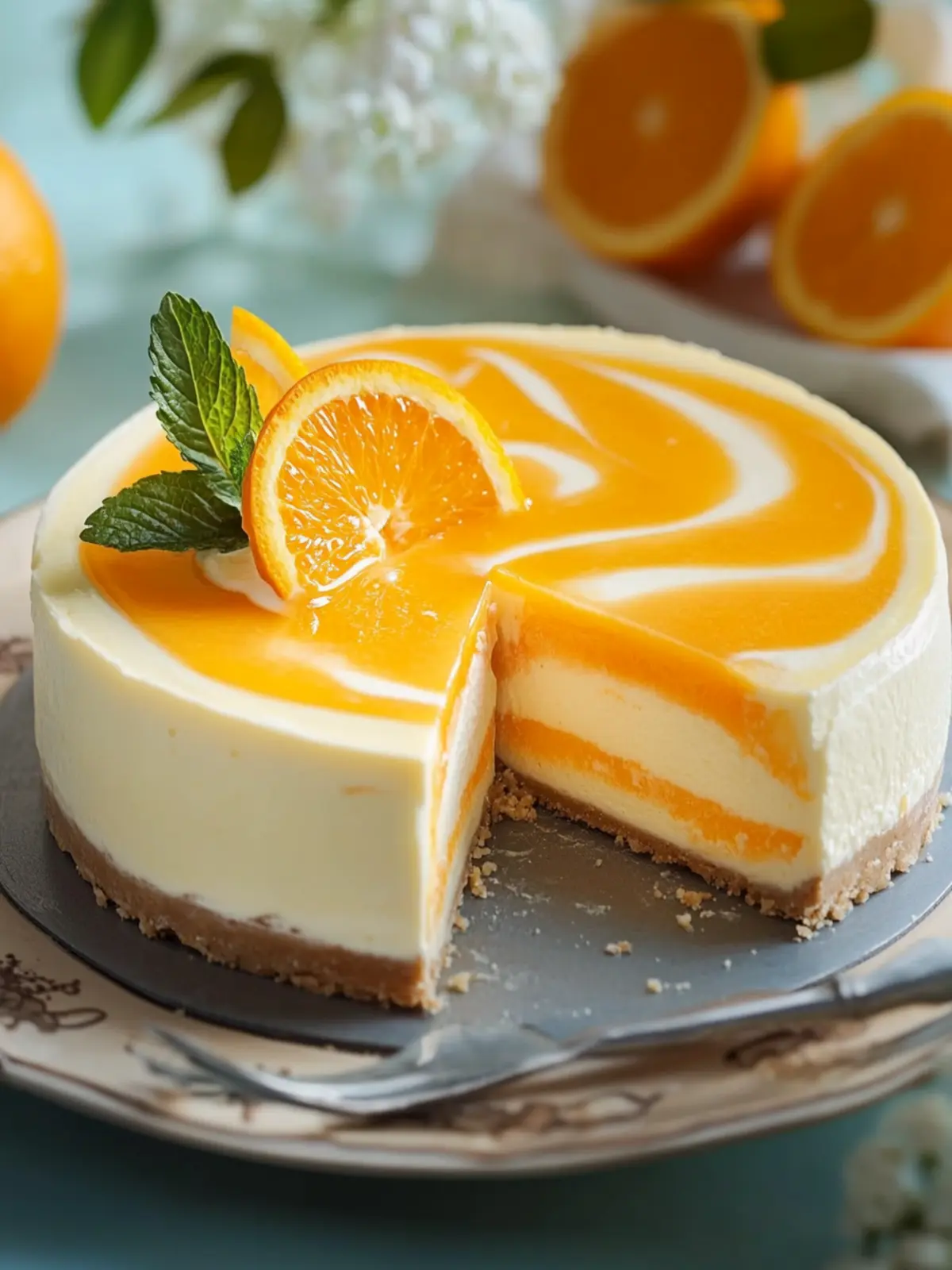 Irresistible Cinco de Mayo No-Bake Creamsicle Cheesecake Swirl 3 Cinco de Mayo No-Bake Creamsicle Cheesecake (Orange & Vanilla Swirl)