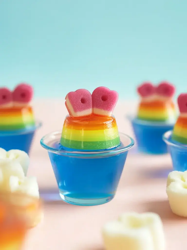 Pride Month Blue Hawaiian Rainbow Jello Shots