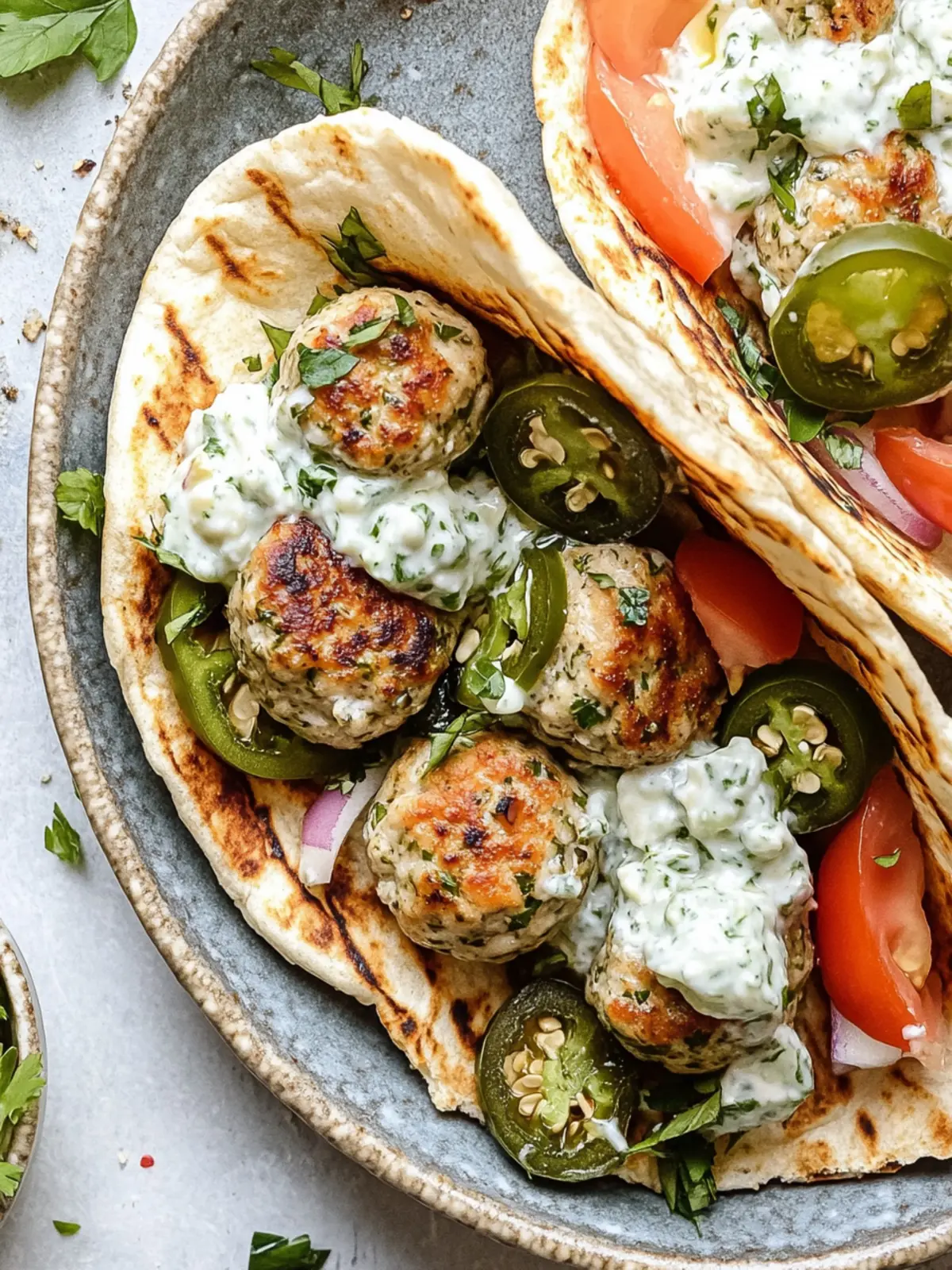 Herby Chicken Meatball Pitas with Jalapeño Tzatziki Bliss 3 Herby Chicken Meatball Pitas with Jalapeño Tzatziki