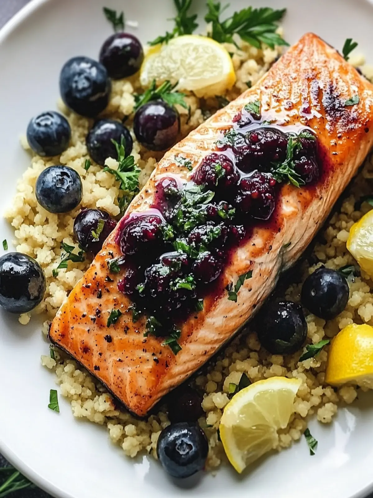 Savory Blueberry Glazed Salmon with Lemon Herb Couscous Delight 5 Blueberry Glazed Salmon with Lemon Herb Couscous