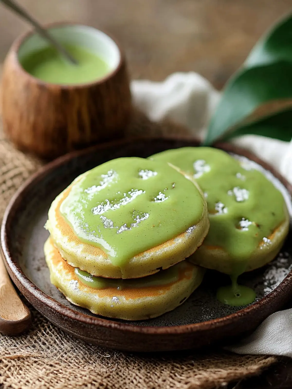 Indonesian Coconut Pandan Pancakes with Sweet Coconut Sauce 4 Indonesian Coconut Pandan Pancakes