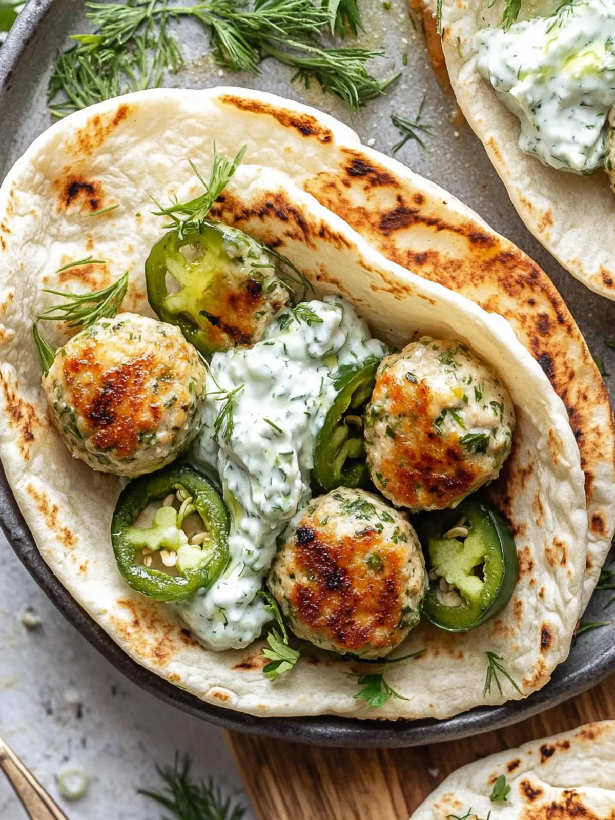 Herby Chicken Meatball Pitas with Jalapeño Tzatziki Bliss 4 Herby Chicken Meatball Pitas with Jalapeño Tzatziki