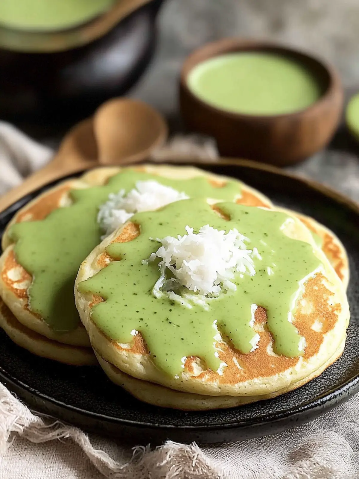 Indonesian Coconut Pandan Pancakes with Sweet Coconut Sauce 3 Indonesian Coconut Pandan Pancakes
