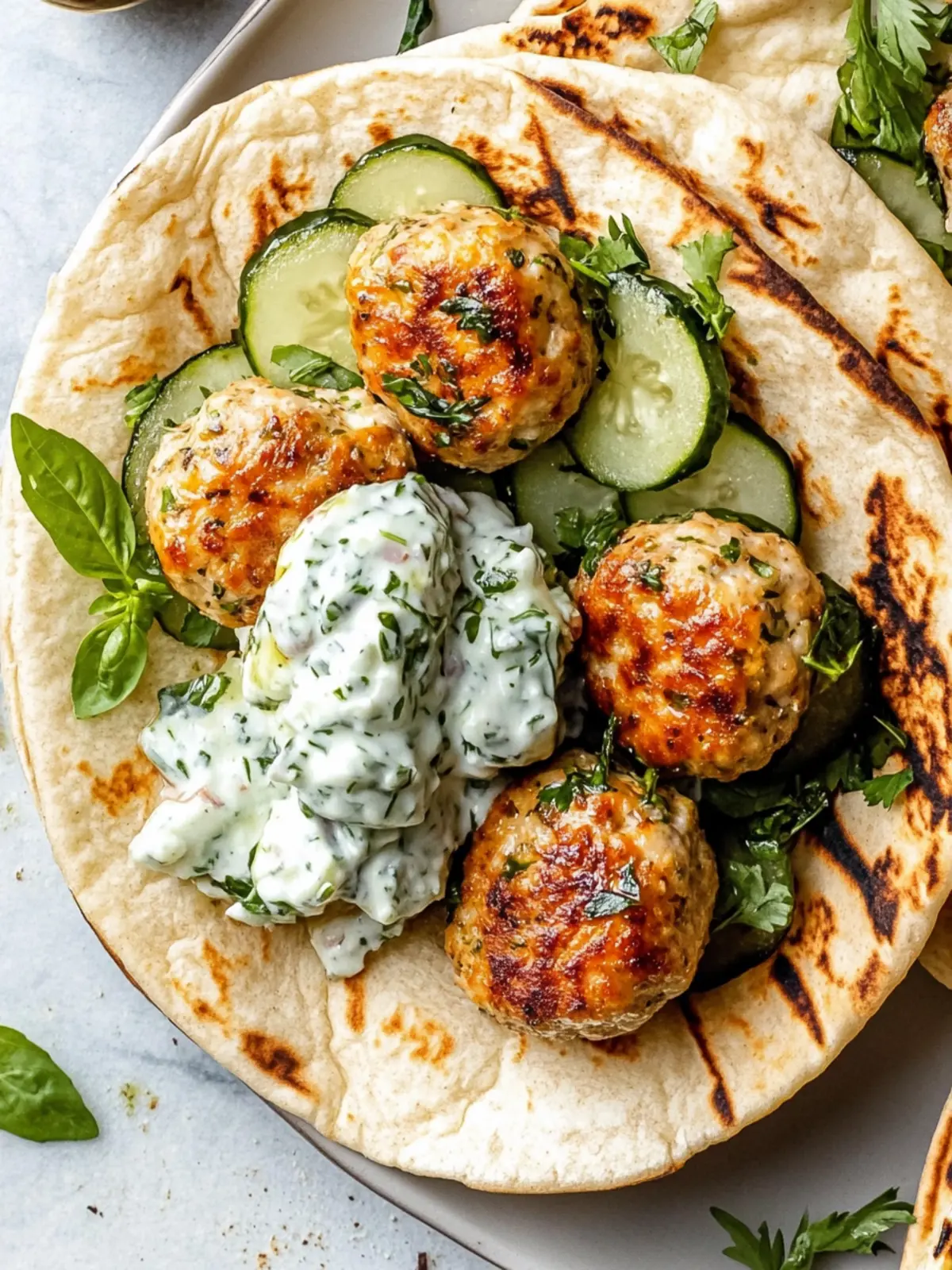 Herby Chicken Meatball Pitas with Jalapeño Tzatziki Bliss 5 Herby Chicken Meatball Pitas with Jalapeño Tzatziki