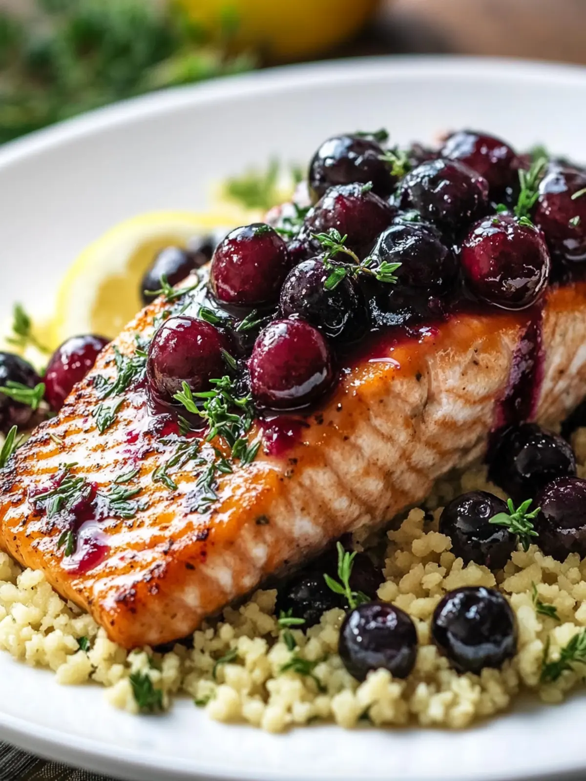 Savory Blueberry Glazed Salmon with Lemon Herb Couscous Delight 2 Blueberry Glazed Salmon with Lemon Herb Couscous
