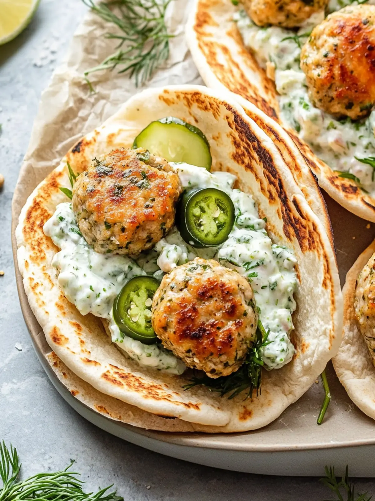 Herby Chicken Meatball Pitas with Jalapeño Tzatziki Bliss 2 Herby Chicken Meatball Pitas with Jalapeño Tzatziki