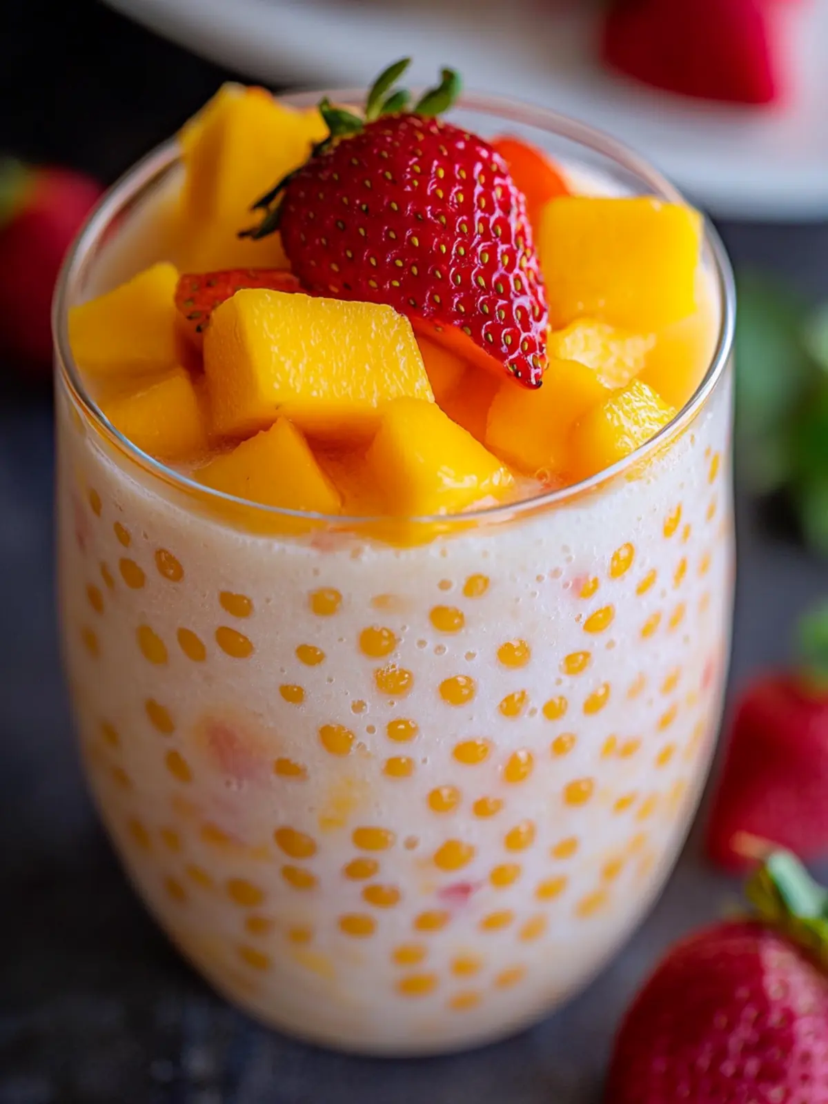 Sweet Mango Sago Recipe with Juicy Strawberries Bliss 3 Mango Sago Recipe (with added strawberries)