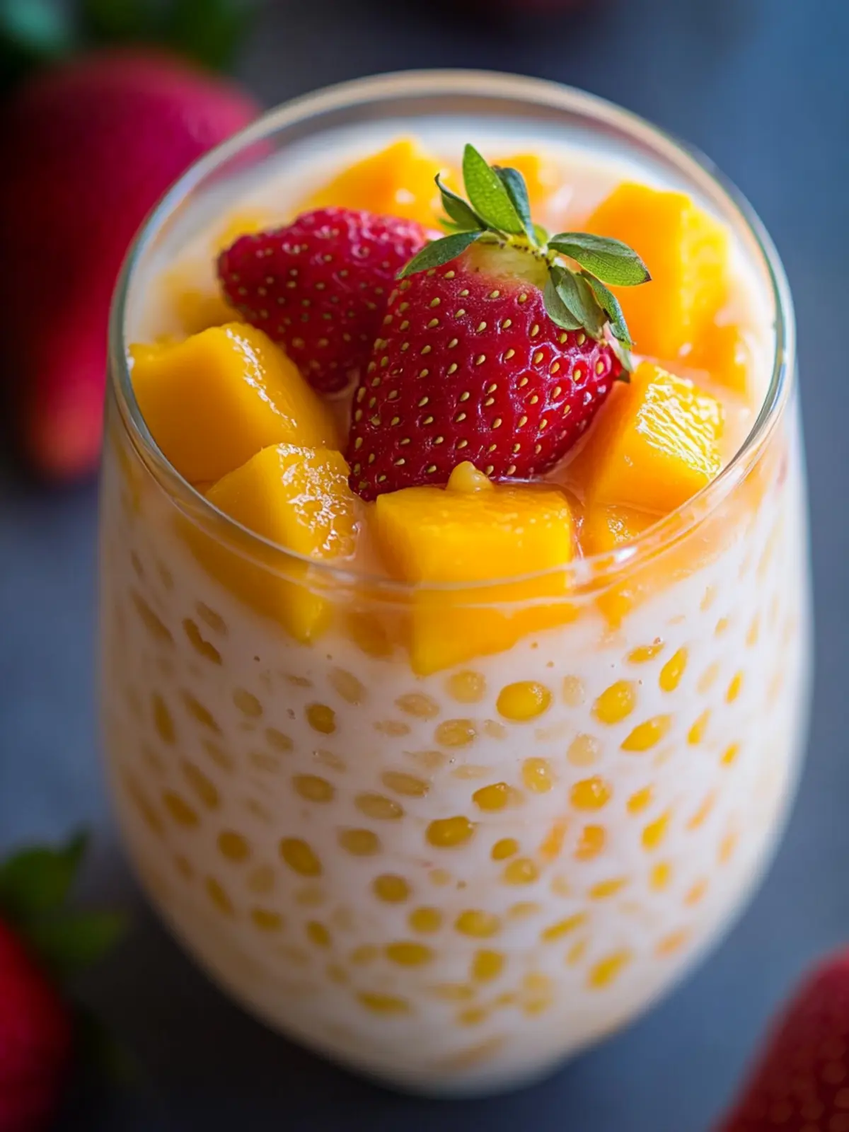 Sweet Mango Sago Recipe with Juicy Strawberries Bliss 2 Mango Sago Recipe (with added strawberries)