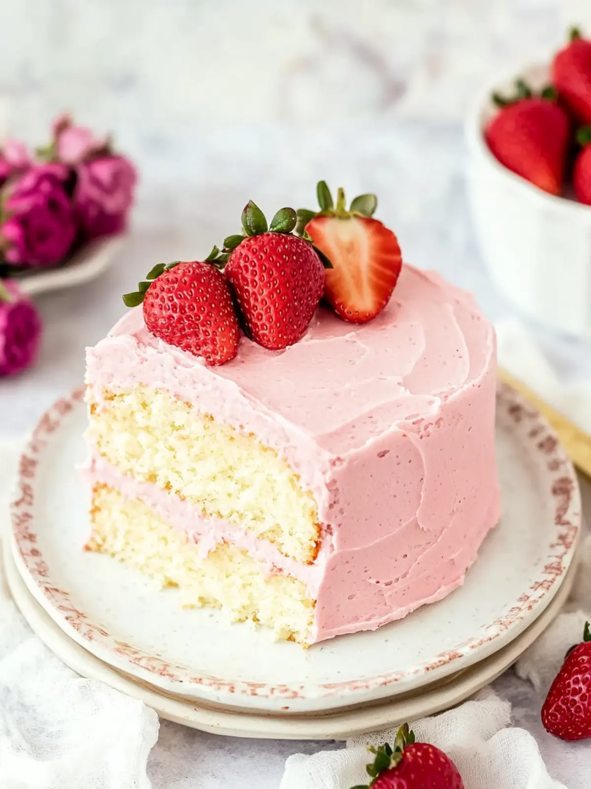 Irresistible Vanilla Cake with Strawberry Frosting Delight 4 Vanilla Cake with Strawberry Frosting