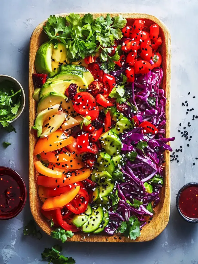 Pride Month Rainbow salad with Chinese-inspired dressing