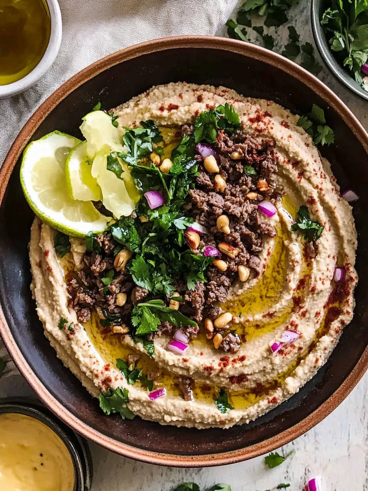 Zesty Hummus with Meat and Lemon Pickled Onions Delight 3 Hummus with Meat