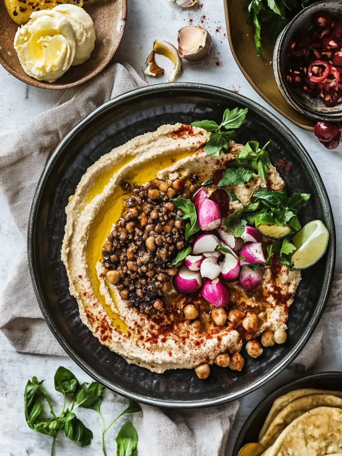 Zesty Hummus with Meat and Lemon Pickled Onions Delight 2 Hummus with Meat