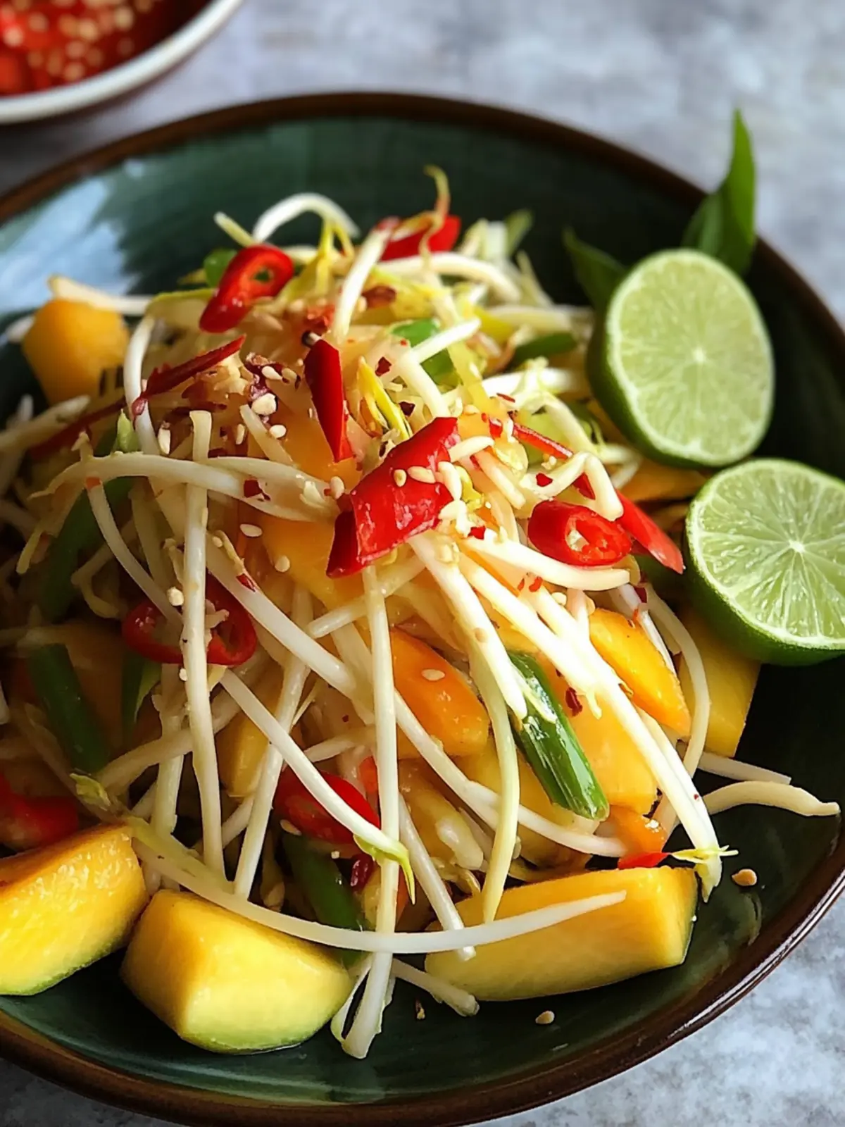 Fresh Thai Mango Green Papaya Salad with Zesty Chili Lime Dressing 3 Fresh Thai Mango Green Papaya Salad with Chili Lime Dressing