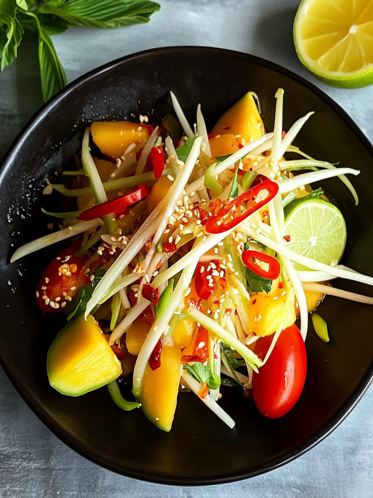 Fresh Thai Mango Green Papaya Salad with Zesty Chili Lime Dressing 4 Fresh Thai Mango Green Papaya Salad with Chili Lime Dressing
