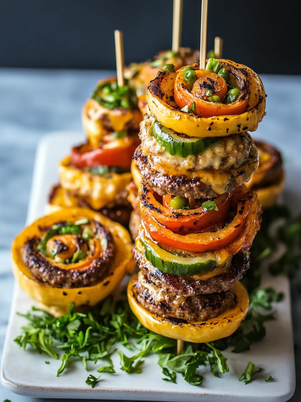 Easy Pinwheel Smash Burger Skewers for Game Day Fun 2 Easy Pinwheel Smash Burger Skewers