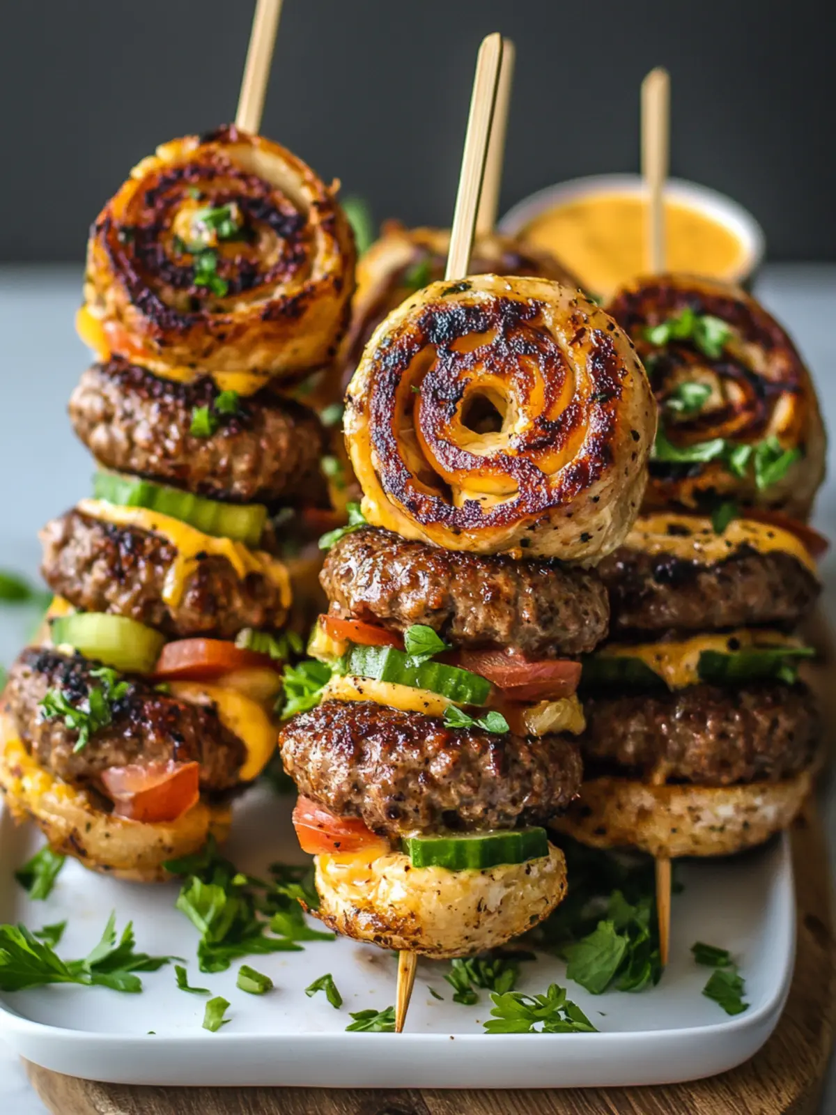 Easy Pinwheel Smash Burger Skewers for Game Day Fun 3 Easy Pinwheel Smash Burger Skewers