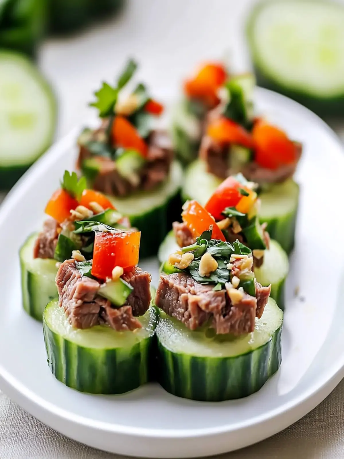 Thai Beef Salad Cucumber Bites: Fresh Appetizers You’ll Love 4 Thai beef salad cucumber bites appetizers
